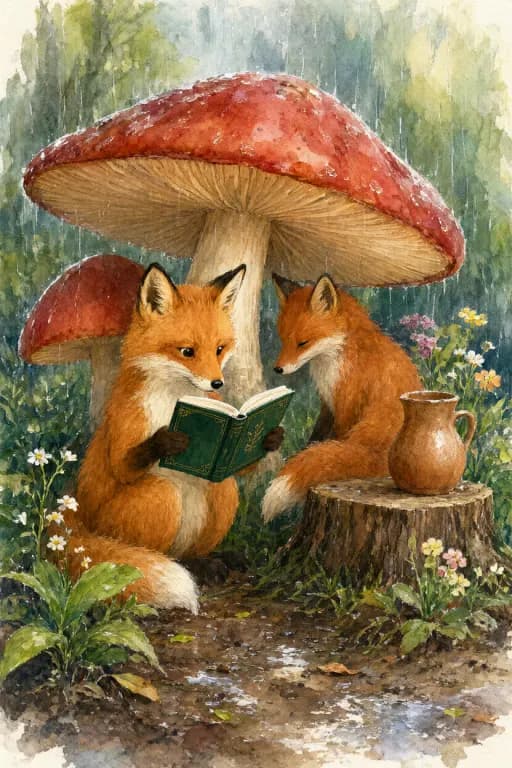 Qwen-Image 2.1's image for “A watercolour fox for a children's book”