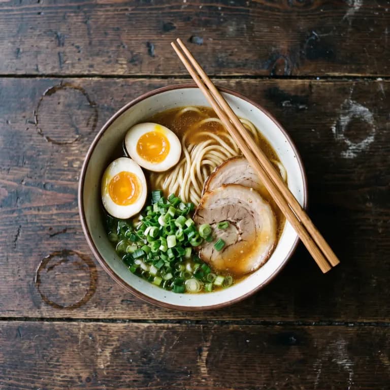 Nano Banana Pro's image for “A bowl of ramen from above”