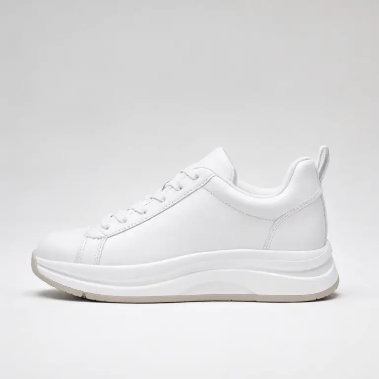 Qwen-Image 2.1's image for “A white sneaker on a grey background”
