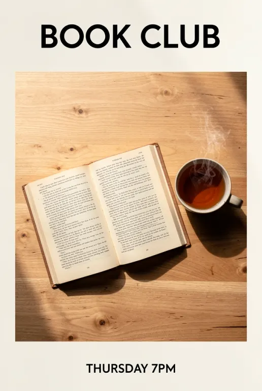 FLUX.2 Pro's image for “A book club announcement, top and bottom”