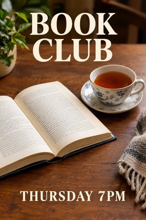 GPT Image 2.5 Flare's image for “A book club announcement, top and bottom”