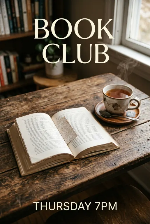 Nano Banana 2's image for “A book club announcement, top and bottom”