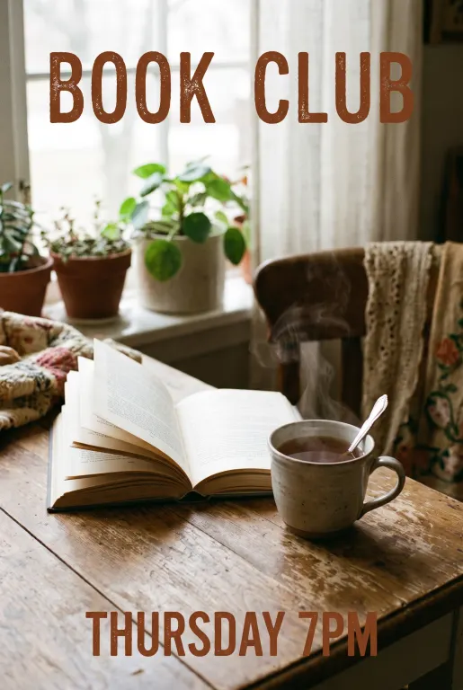 Nano Banana Pro's image for “A book club announcement, top and bottom”