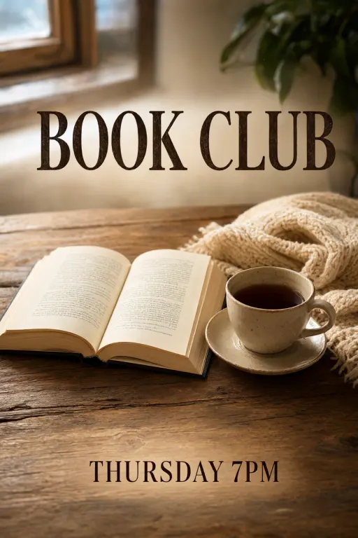 Qwen-Image 2.1's image for “A book club announcement, top and bottom”