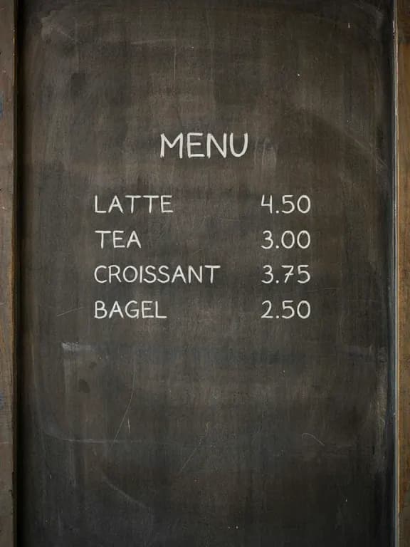Ideogram 3.0's image for “A café menu board with four prices”