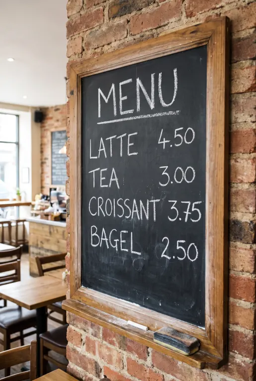 Nano Banana Pro's image for “A café menu board with four prices”