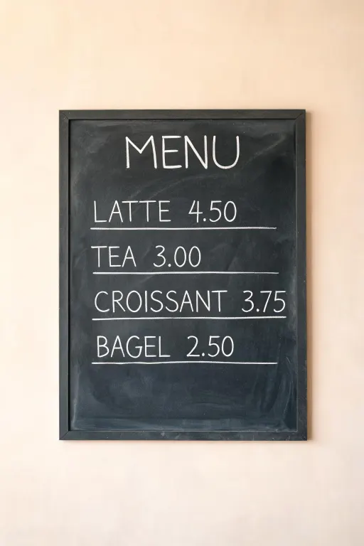 Seedream 5.0 Lite's image for “A café menu board with four prices”